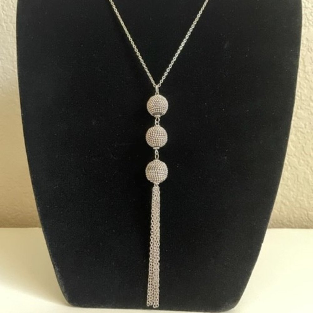 Chico's Delicate Silver Tone Long Chain Necklace with Pendant